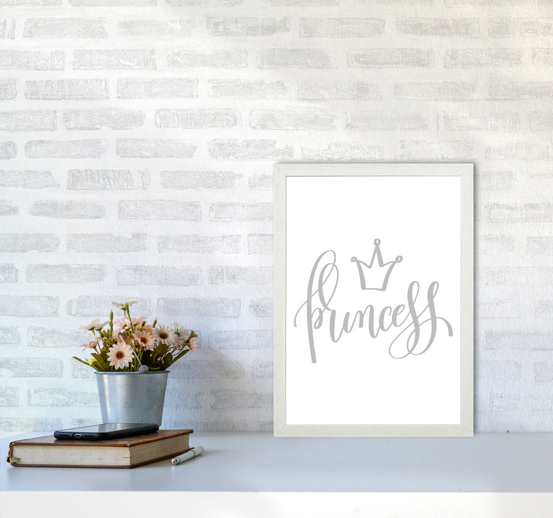 Princess Grey Framed Nursey Wall Art Print A3 Oak Frame