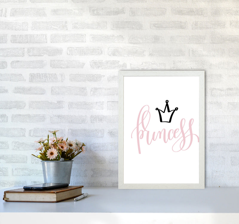 Princess Pink And Black Framed Nursey Wall Art Print A3 Oak Frame
