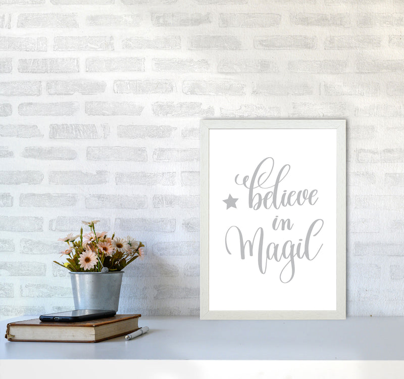 Believe In Magic Grey Framed Typography Wall Art Print A3 Oak Frame