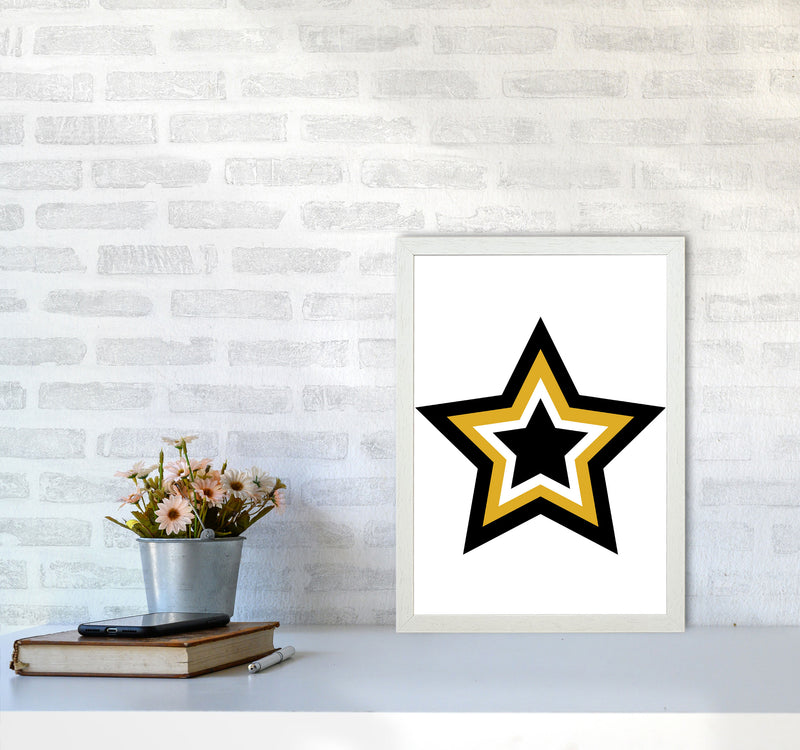 Mustard And Black Layered Star Modern Print A3 Oak Frame
