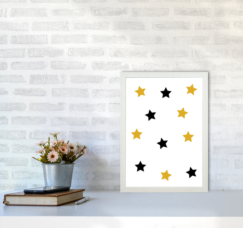 Mustard And Black Stars Modern Print A3 Oak Frame