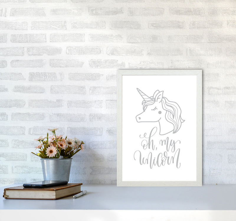Oh My Unicorn Grey Framed Nursey Wall Art Print A3 Oak Frame