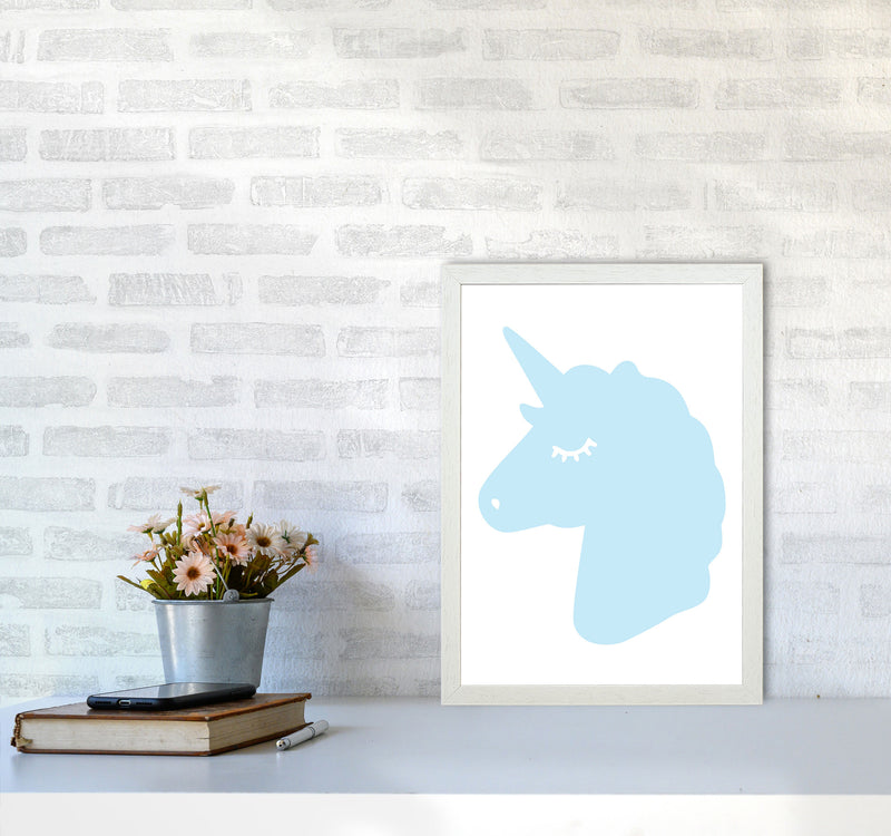 Blue Unicorn Head Modern Print Animal Art Print A3 Oak Frame