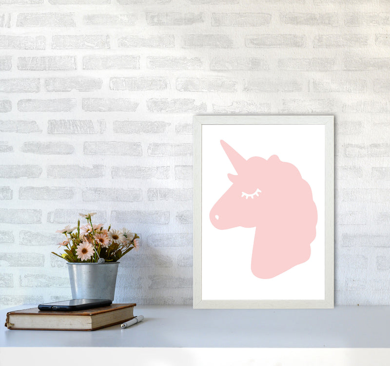 Pink Unicorn Head Modern Print Animal Art Print A3 Oak Frame