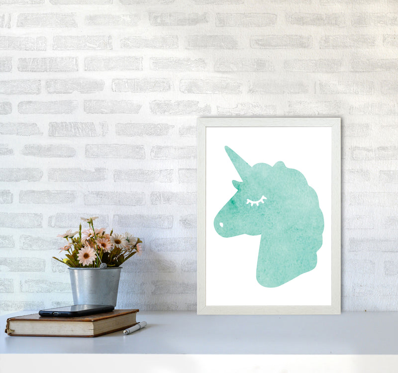Mint Unicorn Head Modern Print Animal Art Print A3 Oak Frame
