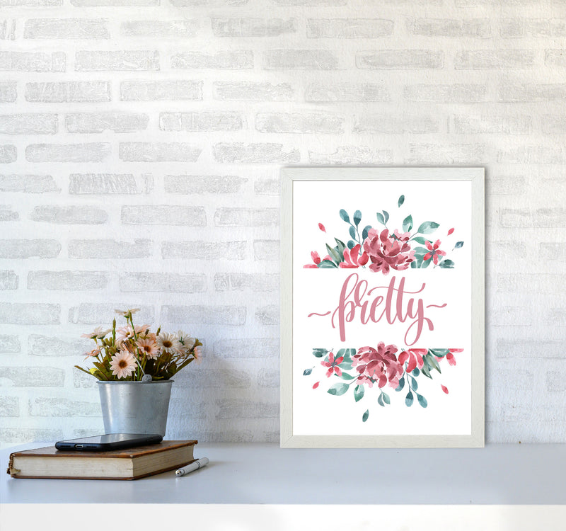 Pretty Pink Floral Framed Typography Wall Art Print A3 Oak Frame