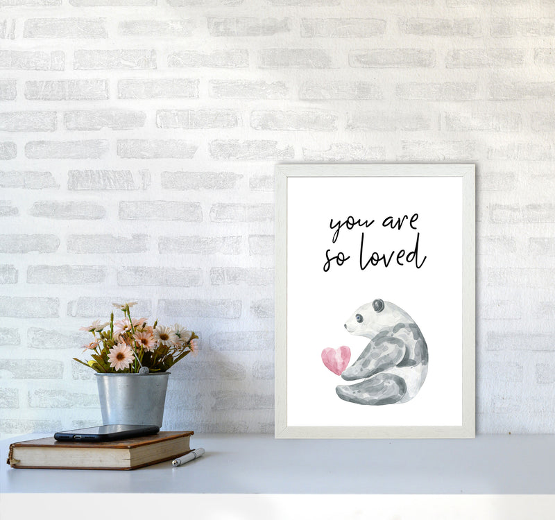Panda You Are So Loved Framed Nursey Wall Art Print A3 Oak Frame