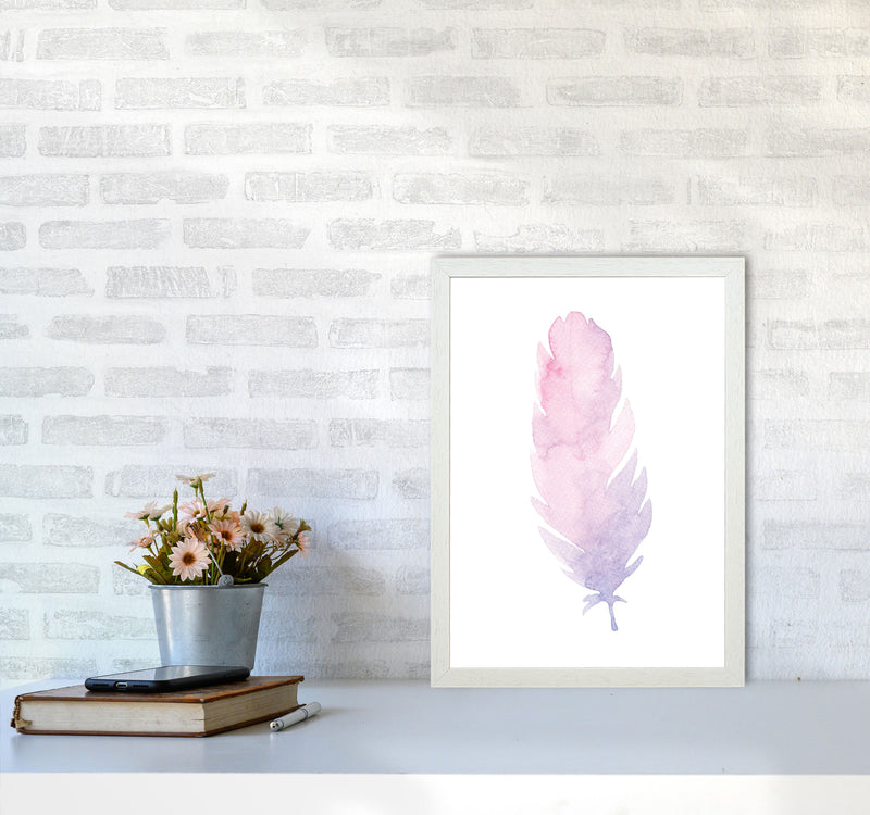 Pink Watercolour Feather Modern Print A3 Oak Frame