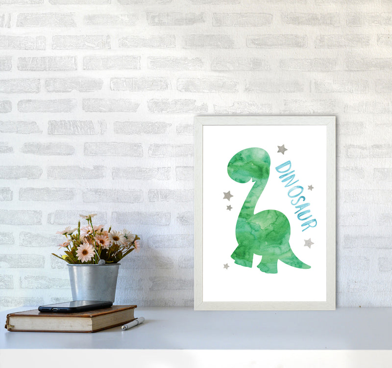 Dinosaur Watercolour Modern Print A3 Oak Frame