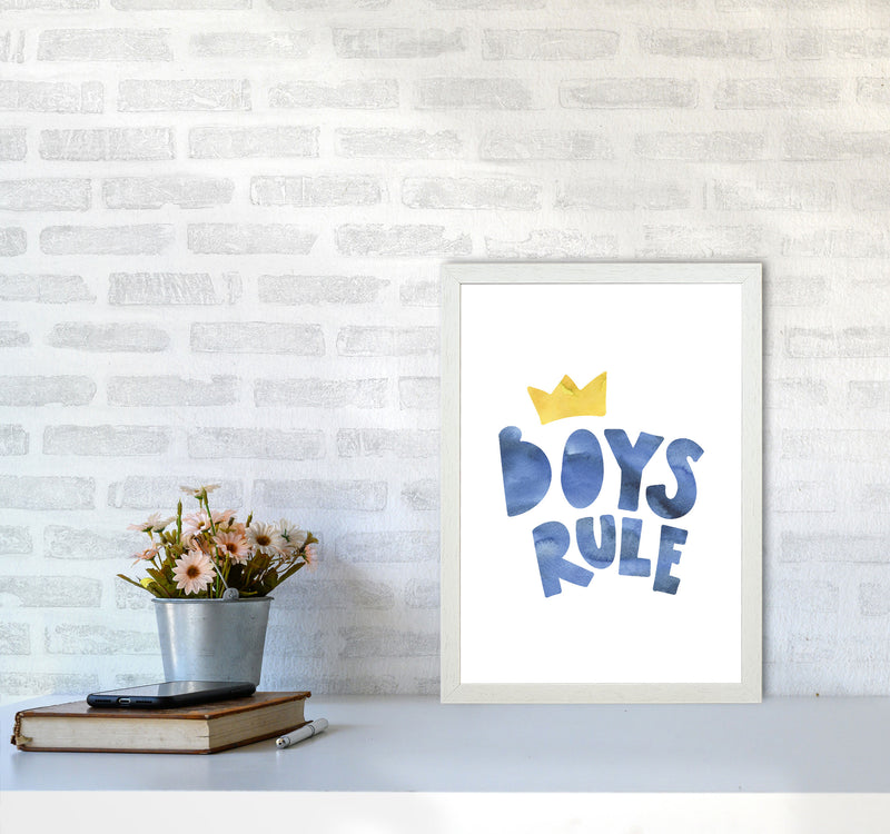 Boys Rule Watercolour Framed Nursey Wall Art Print A3 Oak Frame