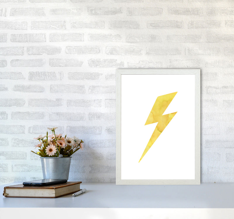 Yellow Thunderbolt Watercolour Modern Print A3 Oak Frame