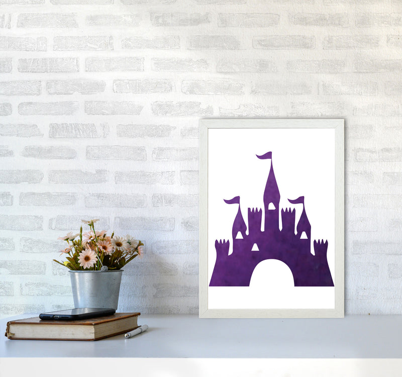 Purple Castle Watercolour Modern Print A3 Oak Frame