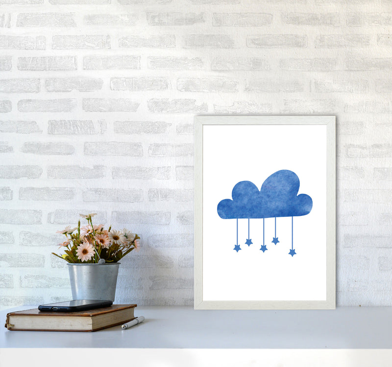 Blue Cloud Watercolour Modern Print A3 Oak Frame