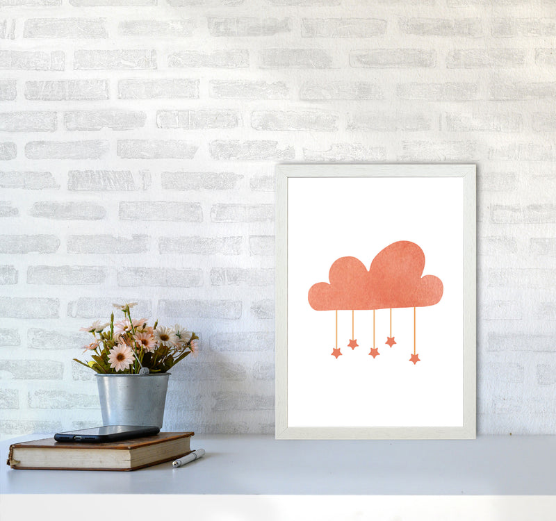Peach Cloud Watercolour Modern Print A3 Oak Frame