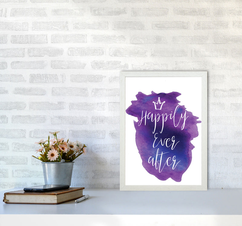 Happily Ever After Purple Watercolour Modern Print A3 Oak Frame