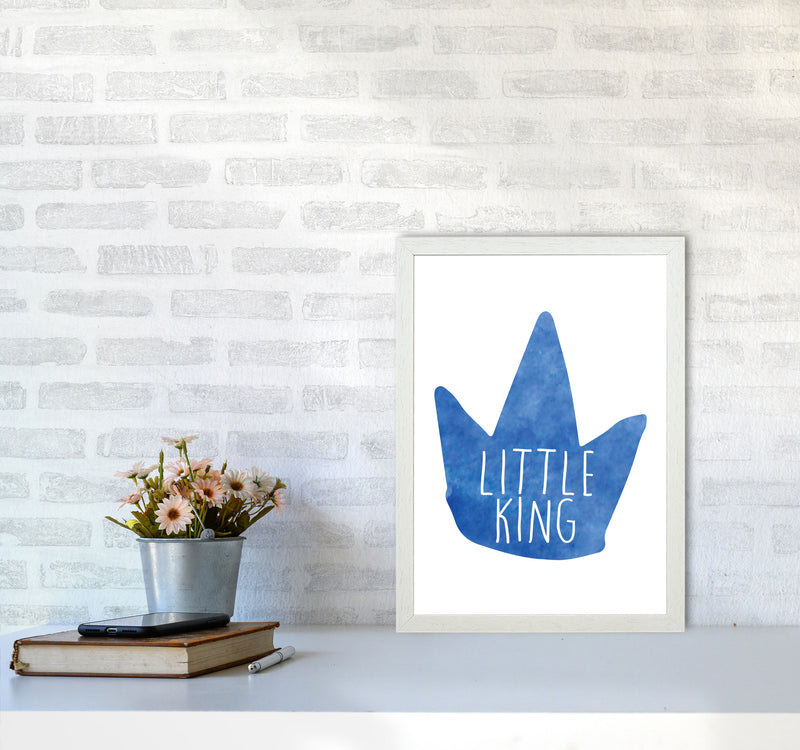 Little King Blue Crown Watercolour Modern Print A3 Oak Frame