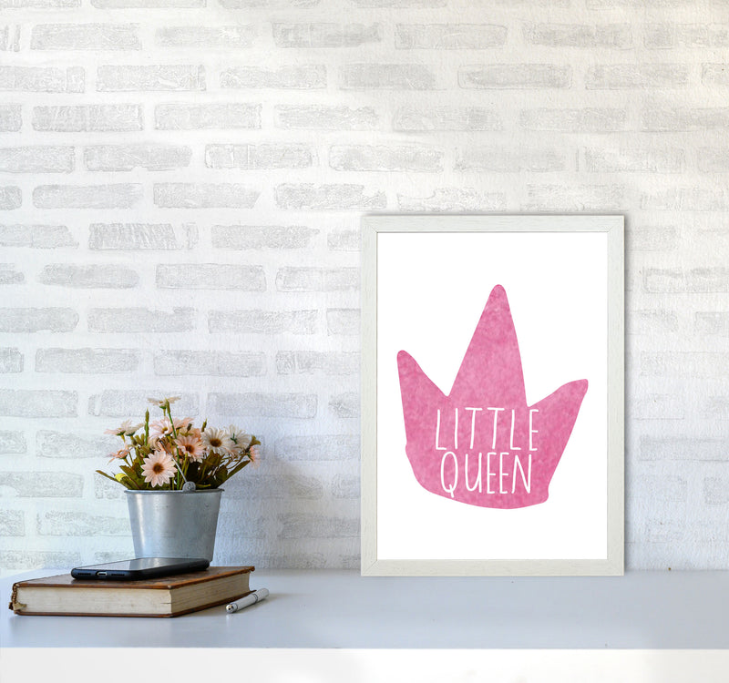 Little Queen Pink Crown Watercolour Modern Print A3 Oak Frame