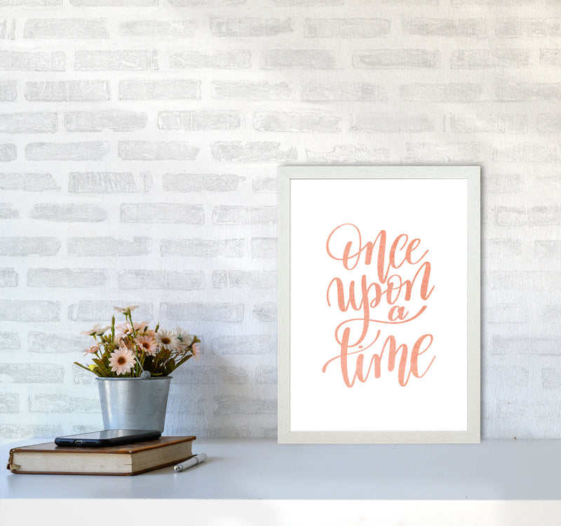 Once Upon A Time Peach Watercolour Framed Typography Wall Art Print A3 Oak Frame