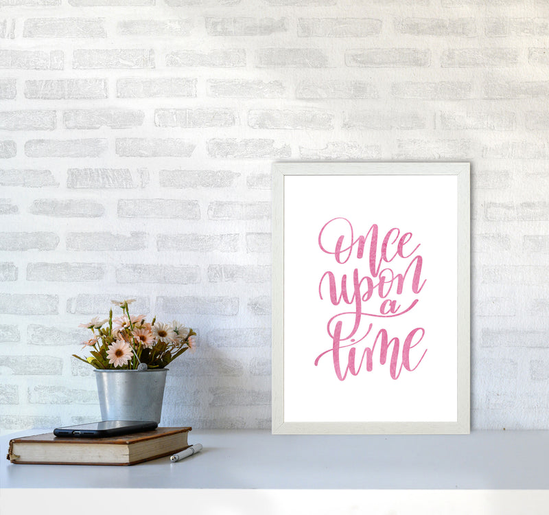 Once Upon A Time Pink Watercolour Framed Typography Wall Art Print A3 Oak Frame