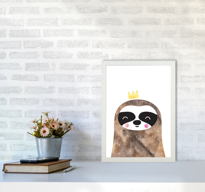 Scandi Brown Sloth Watercolour Framed Nursey Wall Art Print A3 Oak Frame
