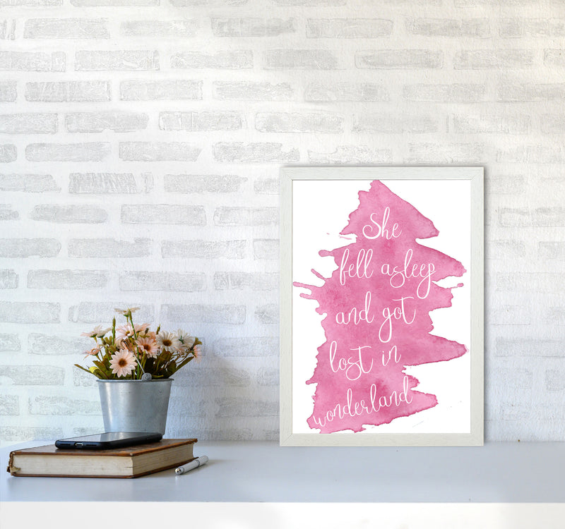 Wonderland Pink Watercolour Modern Print A3 Oak Frame