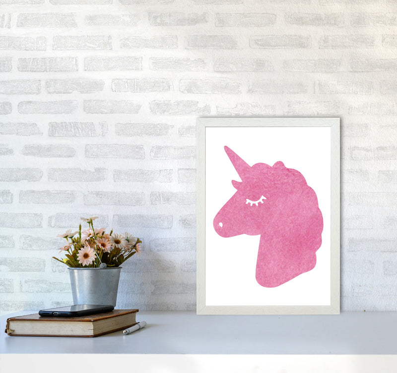 Unicorn Pink Silhouette Watercolour Modern Print A3 Oak Frame