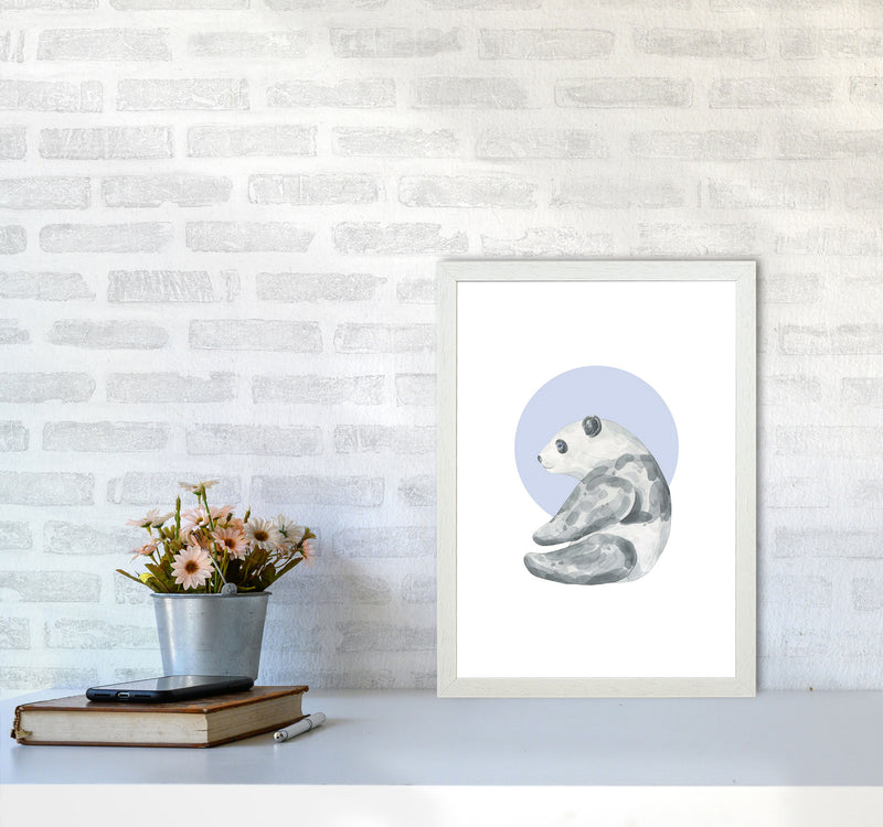 Watercolour Panda With Blue Circle Modern Print, Animal Art Print A3 Oak Frame