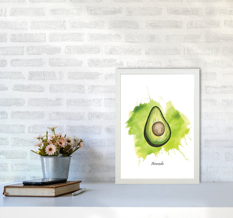 Avocado Modern Print, Framed Kitchen Wall Art A3 Oak Frame