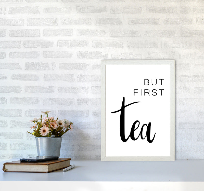 But First Tea Modern Print, Framed Kitchen Wall Art A3 Oak Frame