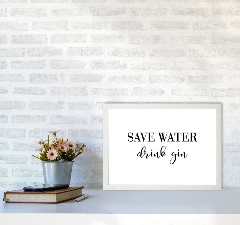 Save Water Drink Gin Modern Print, Framed Kitchen Wall Art A3 Oak Frame