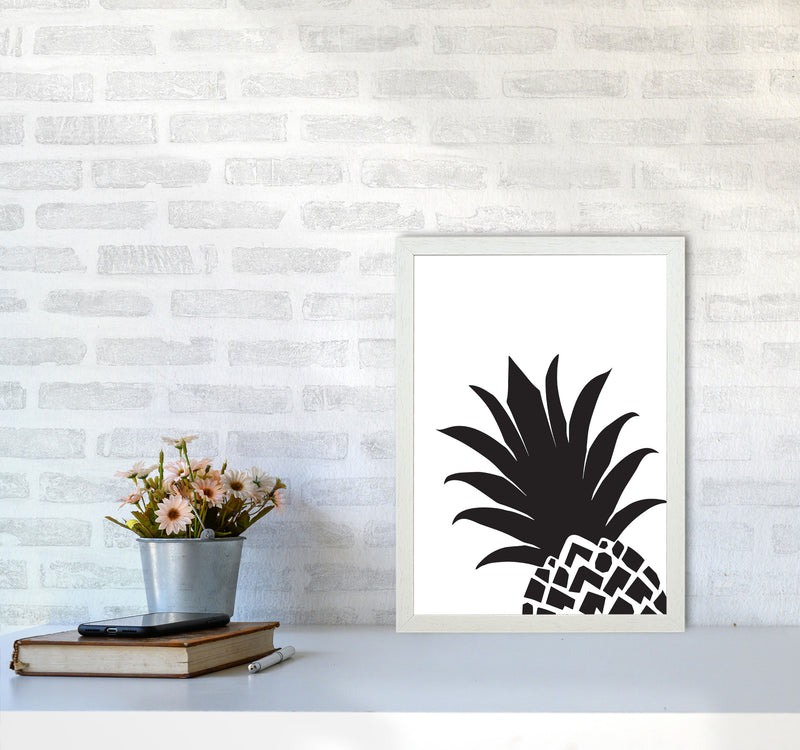 Black Pineapple 1 Modern Print, Framed Kitchen Wall Art A3 Oak Frame