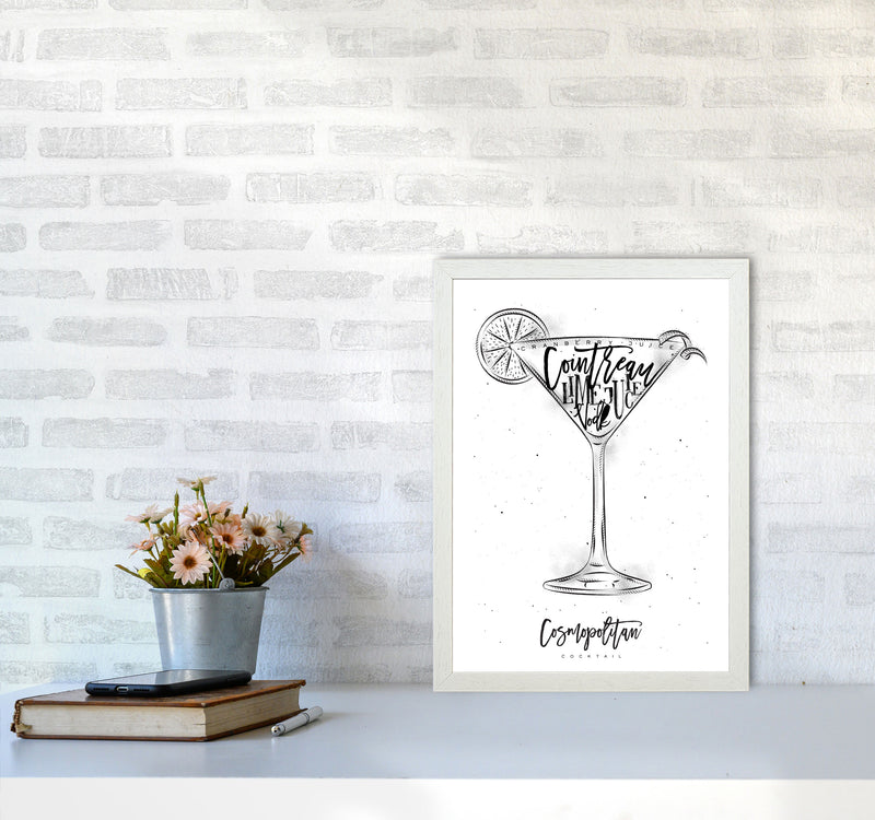 Cosmopolitan Cocktail Modern Print, Framed Kitchen Wall Art A3 Oak Frame