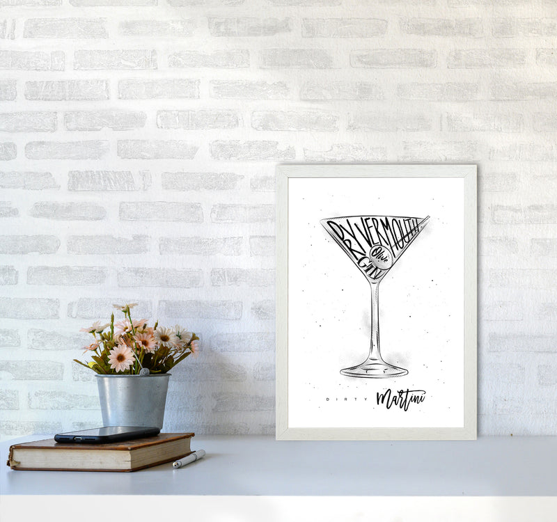 Dirty Martini Cocktail Modern Print, Framed Kitchen Wall Art A3 Oak Frame