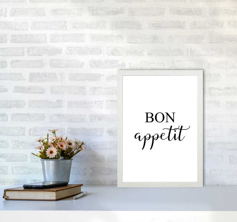 Bon Appetit Framed Typography Wall Art Print A3 Oak Frame