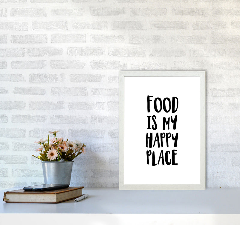 Food Is My Happy Place Framed Typography Wall Art Print A3 Oak Frame