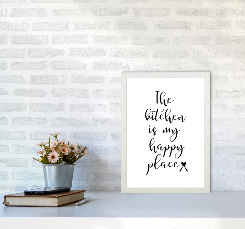 The Kitchen Is My Happy Place Modern Print, Framed Kitchen Wall Art A3 Oak Frame