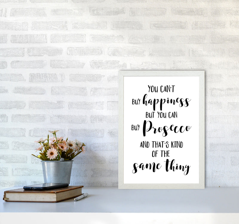 Happiness Is Prosecco Modern Print, Framed Kitchen Wall Art A3 Oak Frame