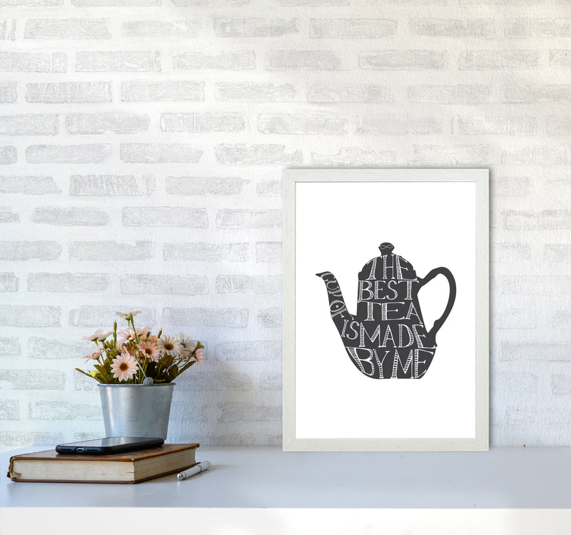 Tea Pot Portrait Modern Print, Framed Kitchen Wall Art A3 Oak Frame