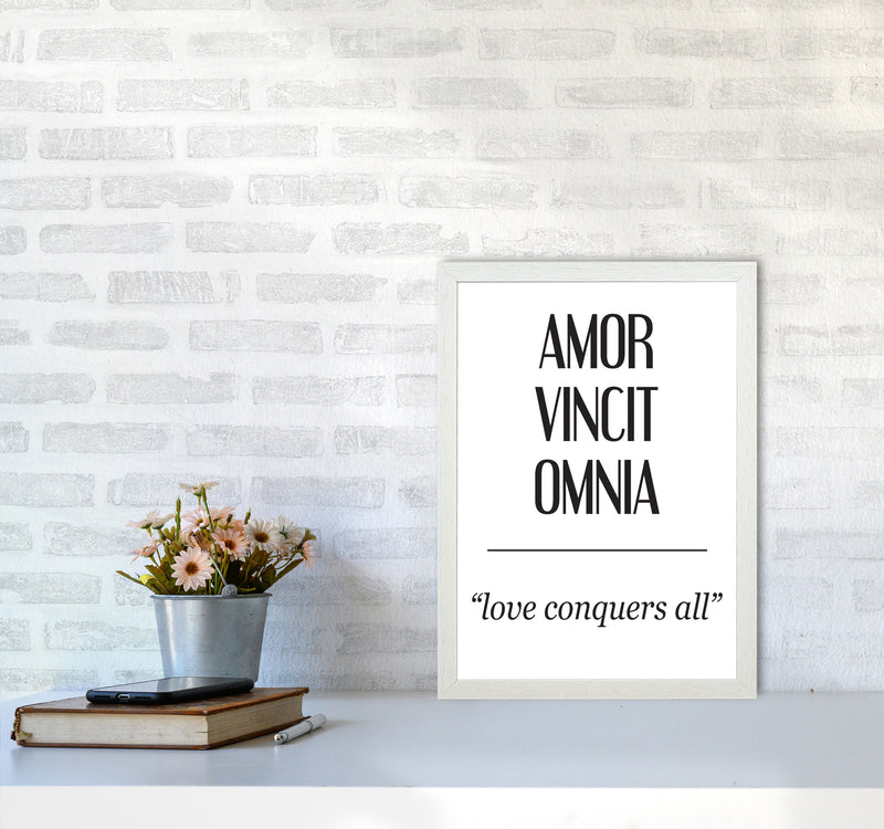 Amor Vincit Omnia Framed Typography Wall Art Print A3 Oak Frame
