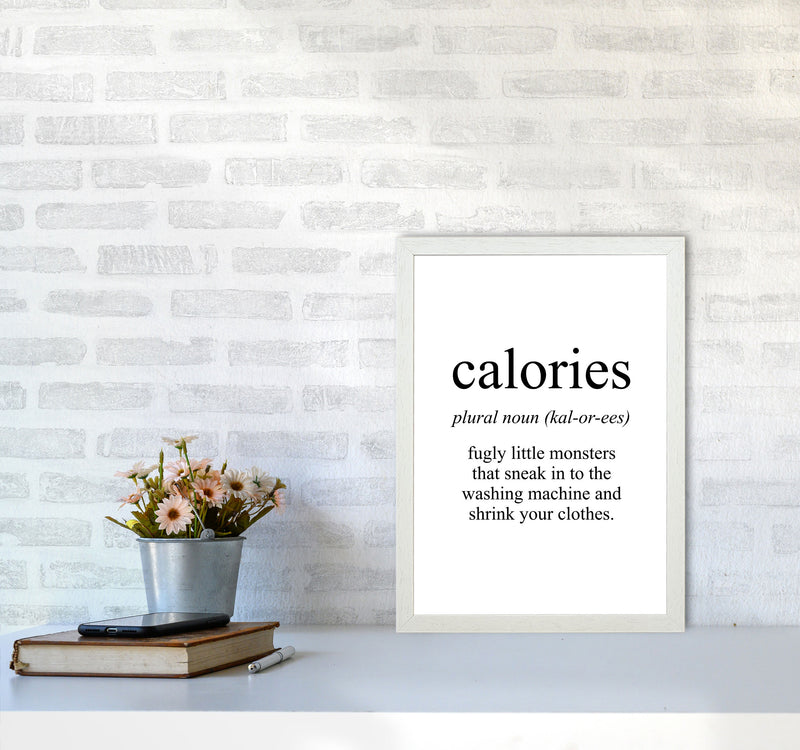 Calories Framed Typography Wall Art Print A3 Oak Frame
