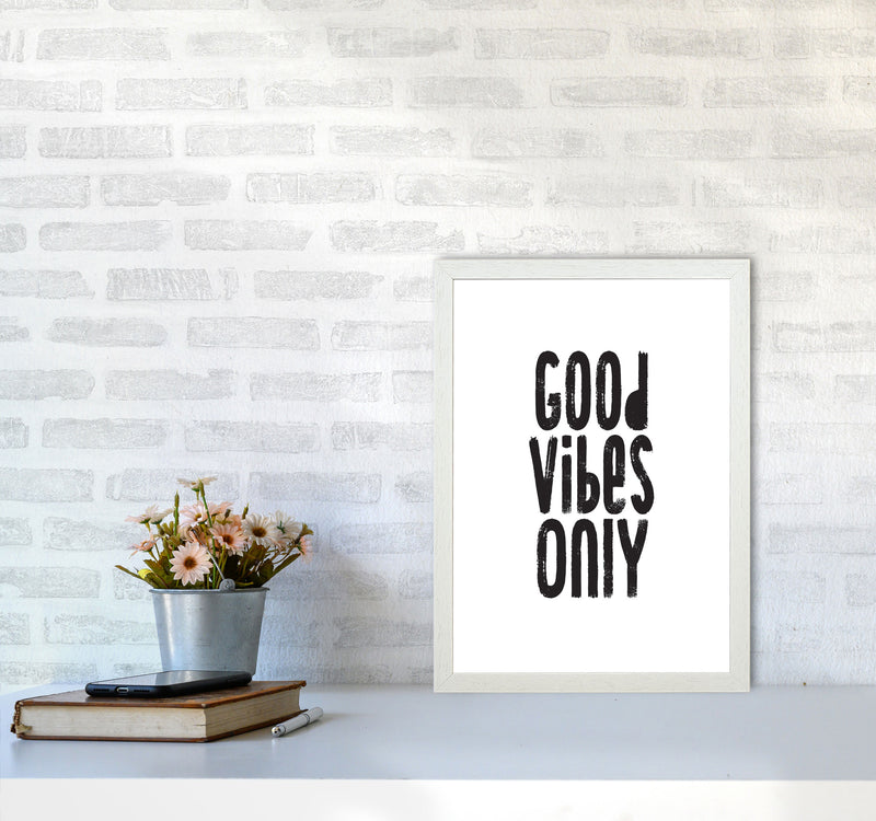 Good Vibes Only Framed Typography Wall Art Print A3 Oak Frame