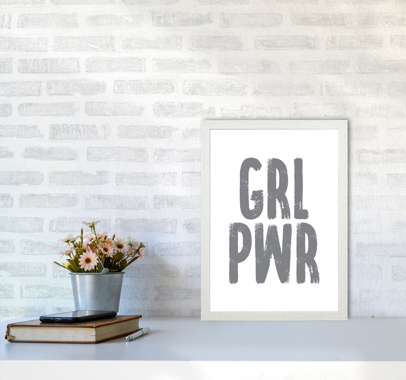 Girl Power Grey Framed Typography Wall Art Print A3 Oak Frame