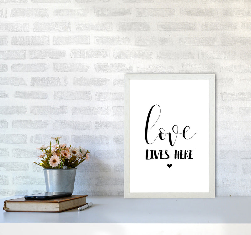 Love Lives Here Framed Typography Wall Art Print A3 Oak Frame