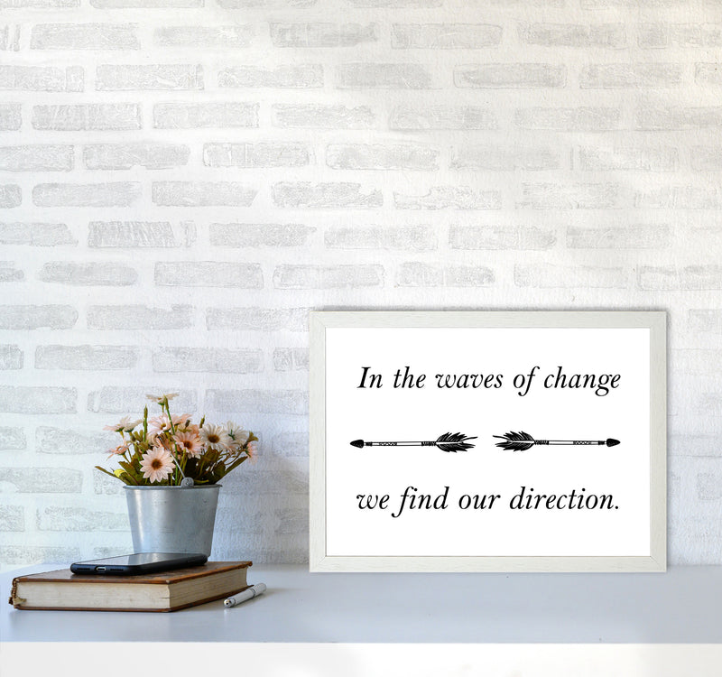 In The Waves Of Change, We Find Our Direction Framed Typography Wall Art Print A3 Oak Frame