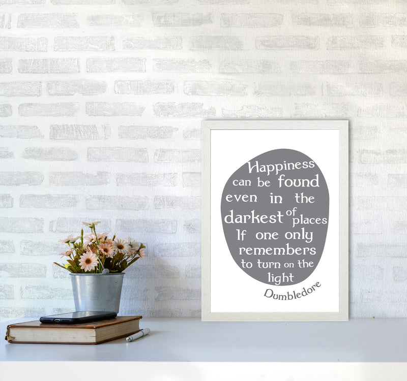 Happiness, Dumbledore Quote Framed Typography Wall Art Print A3 Oak Frame