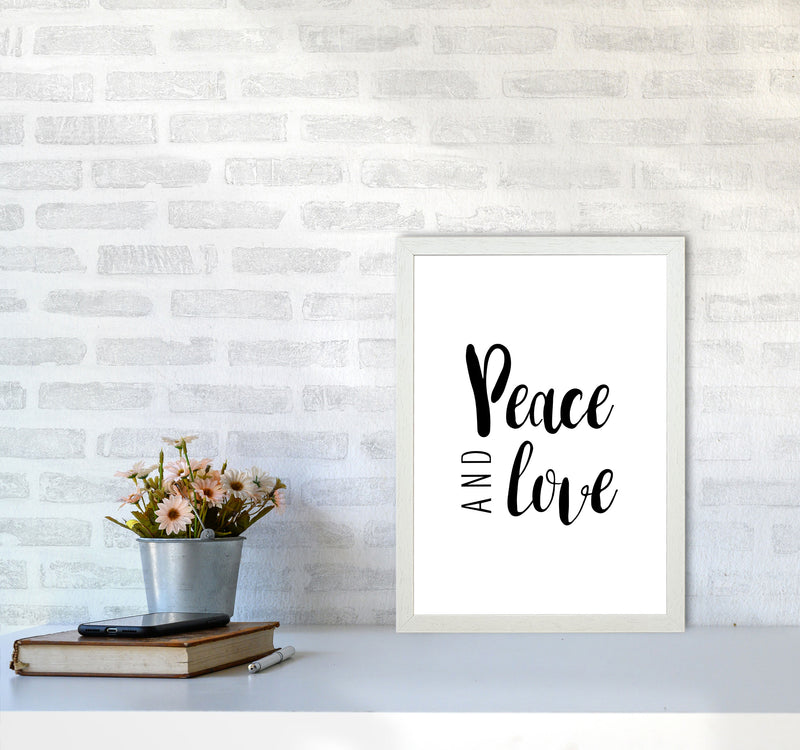 Peace And Love Framed Typography Wall Art Print A3 Oak Frame
