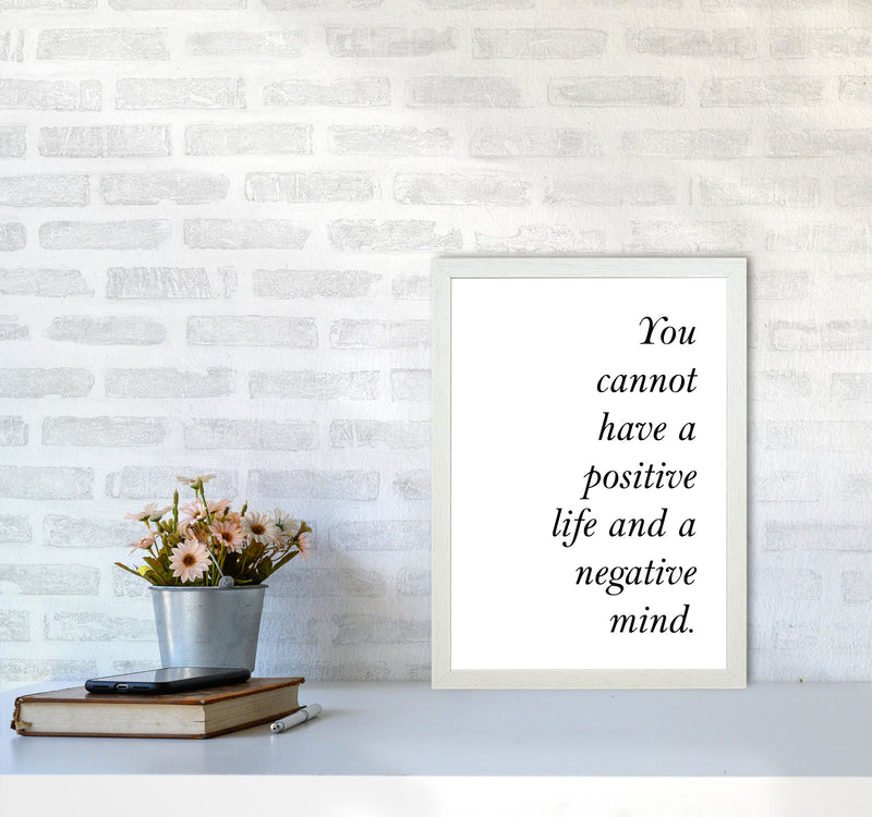 Positive Life, Negative Mind Framed Typography Wall Art Print A3 Oak Frame