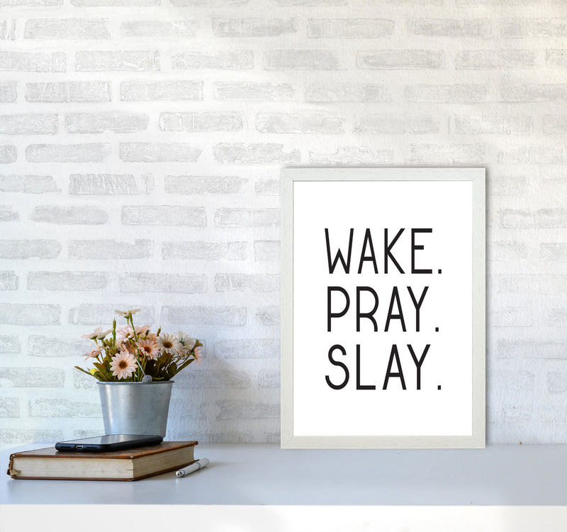 Wake Pray Slay Modern Print A3 Oak Frame