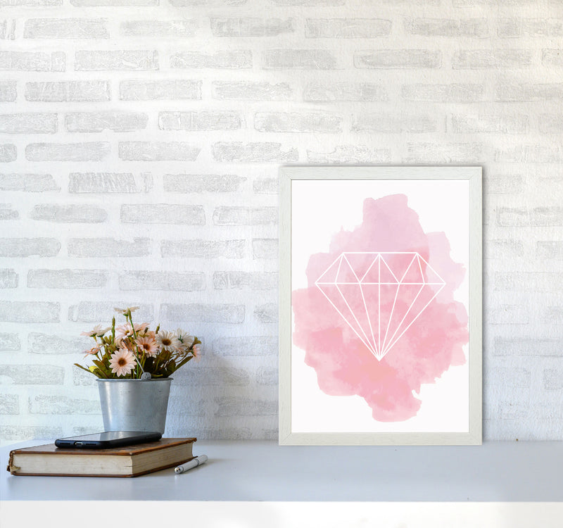 Geo Diamond Pink Watercolour Modern Print A3 Oak Frame