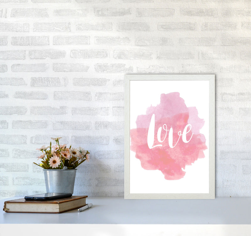 Love Pink Watercolour Modern Print A3 Oak Frame